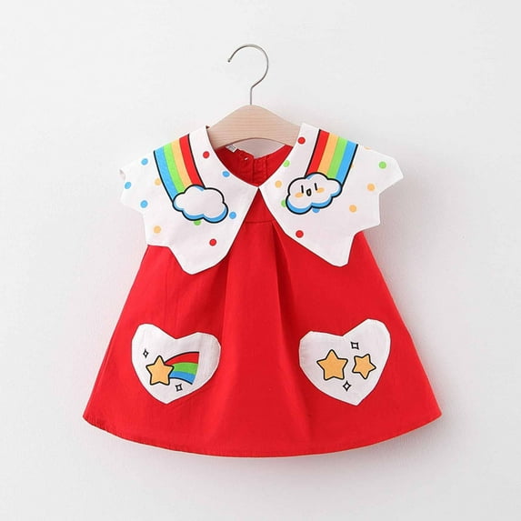 Edvintorg Infant Toddler Dress Baby Girl Summer Rainbow Print Doll Neck Sleeveless Contrast Color Dress 6Months-3Years Vestido Infantil