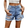 thumbnail image 1 of Edvintorg Jean Shorts Womens Summer 2025 Women's Solid Button Broken Hole Zipper Shorts with Pocket Fashion Street Casual Short Jeans Blue XXL, 1 of 7
