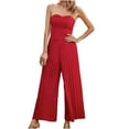 thumbnail image 1 of Edvintorg Jumpsuits for Women Dressy One Piece Off Shoulder Wide Leg Pants Romper Jumpsuits Solid Casual Lapel Belt High Waisted Jumpsuit Clubwear Red S, 1 of 7