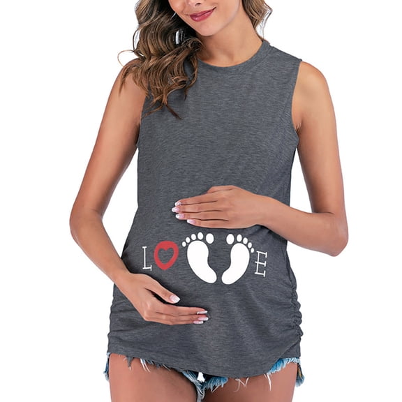 Edvintorg Kawaii Maternity Tops for Women Summer 2025 Fashion Cute Print Casual Sleeveless Vest Pregnancy Shirt Pregnant Women Clothing