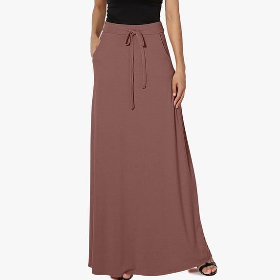 Summer Savings Clearance! Edvintorg Long Skirts For Women Fashion Solid Color Bandage Elastic Waist Casual Maxi Skirt With Pockets Plus Size Women's Clothing Multi-color XXL