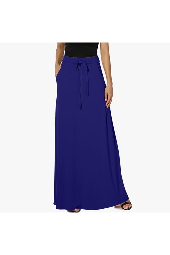 Long Skirts for Women Fashion Solid Color Bandage Elastic Waist Casual Maxi Skirt with Pockets Plus Size Women's Clothing Multi-color XXL