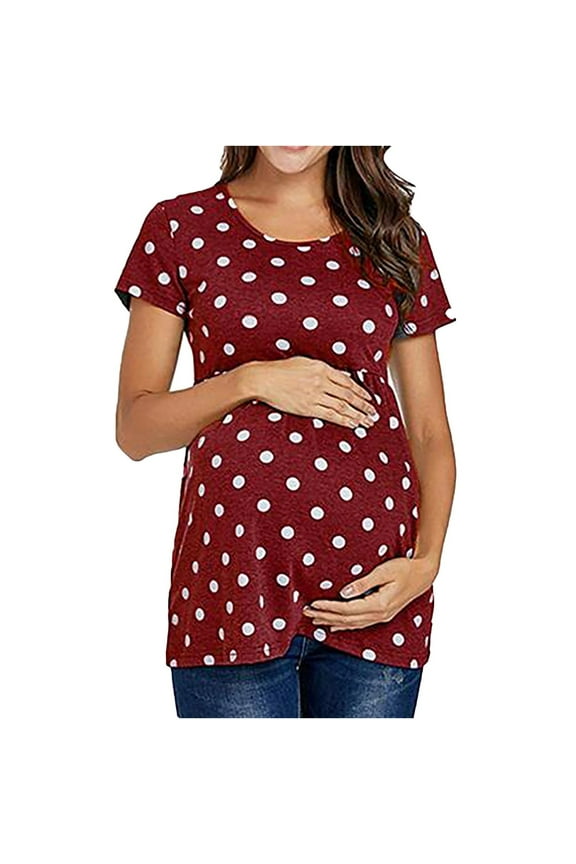 Maternity Clothes Women Dot Printing Round Neck Short Sleeve Pregnant Women Clothing Ropa Premama Embarazadas