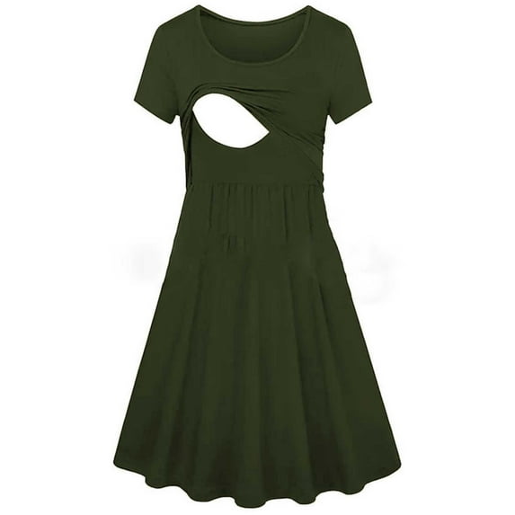 Edvintorg Maternity Dresses for Pregnant Women Fashion Solid Stripe Short Sleeve Breastfeeding Dress Summer Casual Pregnancy Clothes Nursing Dress