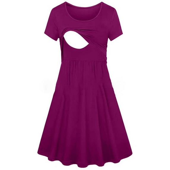 Summer Savings Clearance! Edvintorg Maternity Dresses for Pregnant Women Fashion Solid Stripe Short Sleeve Breastfeeding Dress Summer Casual Pregnancy Clothes Nursing Dress