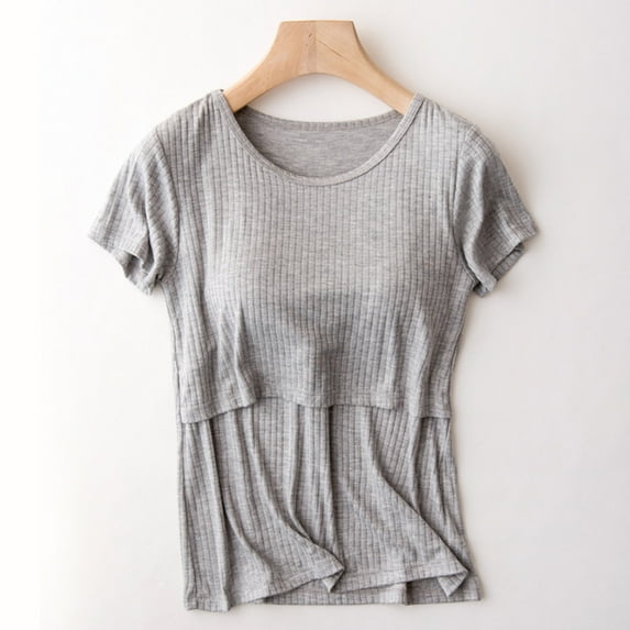 Summer Savings Clearance! Edvintorg Maternity Shirts Women Nursing Tops Summer Casual Round-Neck Solid Color Short Sleeve Breastfeeding Blouse Pregnant Woman Clothes