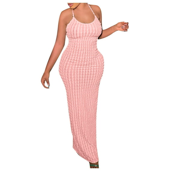 Edvintorg Maxi Dress Womens Fashion Summer Round Neck Sleeveless Sexy Solid Party Club Long Dress Birthday Outfits Women M