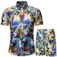 thumbnail image 1 of Edvintorg Men Print Buttons Short Sleeves Casual Beach T-Shirt Tops Lacing Shorts Set Tracksuit Men Oversized Clothing, 1 of 5