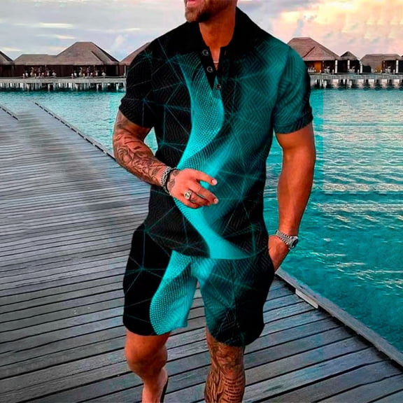 Edvintorg Men Sets Outfits 2 Piece Summer Men's Track Suits 2 Piece Short Sets Outfits Fashion Casual Oversized Short Sleeve Shirt and Shorts Set Streetwear Green S