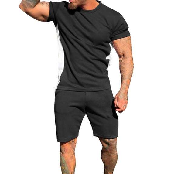 Edvintorg Men's Sets Summer 2025 New Solid Beach Shorts T-Shirt Sportswear Casual Clothing Outfit Oversized Clothing 2 Pieces Tracksuit