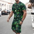 thumbnail image 1 of Edvintorg Mens 2 Piece Outfits Summer Plus Size Fashion Suits Hawaiian Print Short Sleeves Casual Beach Short Sleeve Round-Neck Shirts and Shorts Sets Green XXXXL, 1 of 5