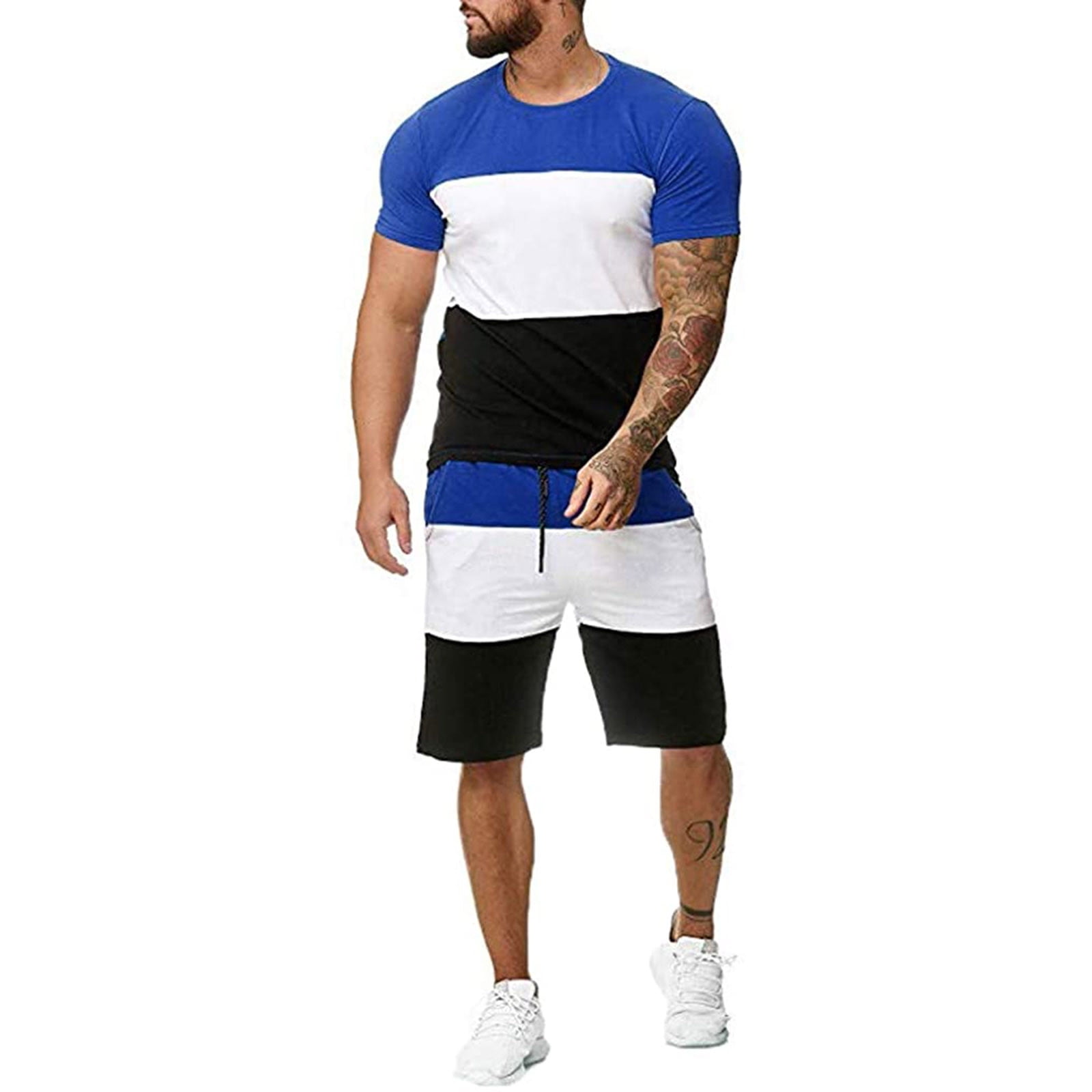 Summer Savings Clearance! Edvintorg Mens Sets 2 Pieces Outfits Summer Outfit Street Casual O-Neck Short Sleeve Tee Shirts And Sport Shorts Set Oversized Men'S Clothing
