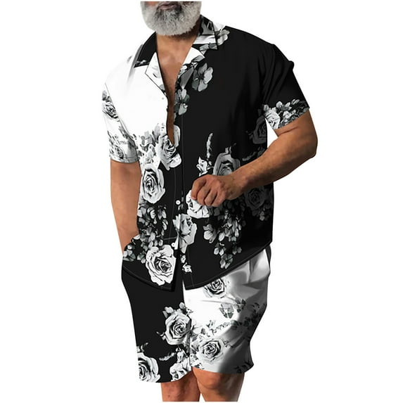 Summer Savings Clearance! Edvintorg New Fashion Hawaiian Shirt Set Mens Printing Set Short Sleeve Summer Casual Floral Shirt Beach Two Piece Men Sets Oversized Clothing S-4Xl