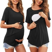 Summer Savings Clearance! Edvintorg Nursing Clothes For Women Breastfeeding Fashion Solid Color Round Neck Short Sleeve Breastfeeding Tops Maternity Shirt