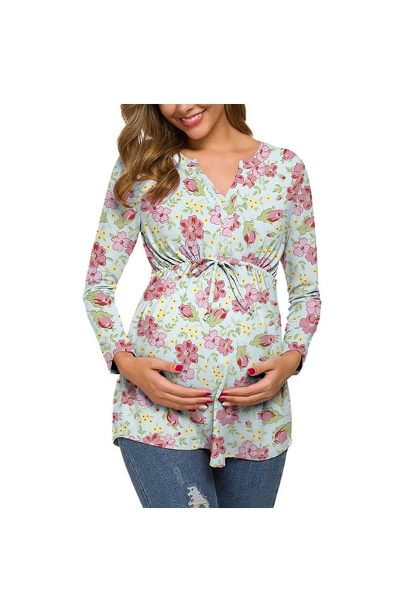 Nursing Clothes for Women Breastfeeding Fashion Flowers Leaf Print Long Sleeve Waistband Maternity Nursing Top Pregnant Clothes