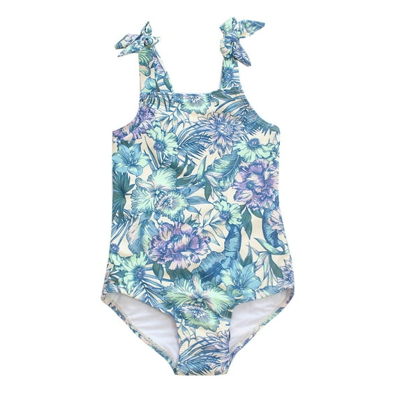 Edvintorg One Piece Swimsuit for Girls Summer 2025 Kids Girls Swimwear Fashion Cute Flower Print Bikini Frenulum Swimming Suit 7-14Years Children's Swimwear