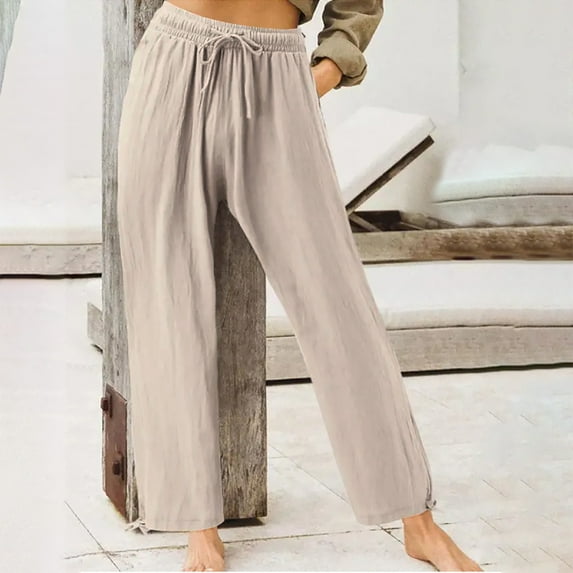 Edvintorg Pants for Women Plus Size Fashion Womens Casual Elastic Loose Fit Pants Straight Wide Leg Trousers Pants with Drawstring Beige XXXXL