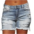 thumbnail image 1 of Edvintorg Plus Size Jean Shorts Women Summer 2025 Woman Solid Color Hole Jeans Short Female Casual Elastic Waist Pocket Loose Solid Shorts Light Blue XXXXL, 1 of 7