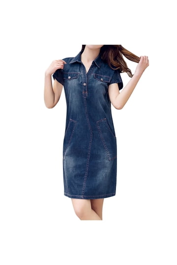 90s jeans dress Simple Chiffon A-line blue v-neck Split long prom dress, evening dress –  Musebridals