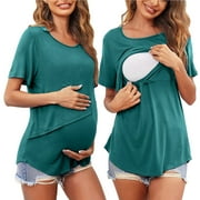 Summer Savings Clearance! Edvintorg Pregnacy Clothes Maternity Women Solid Color Nursing Shirt Casual Round Neck Short Sleeve Breastfeeding Blouse Maternity Tops