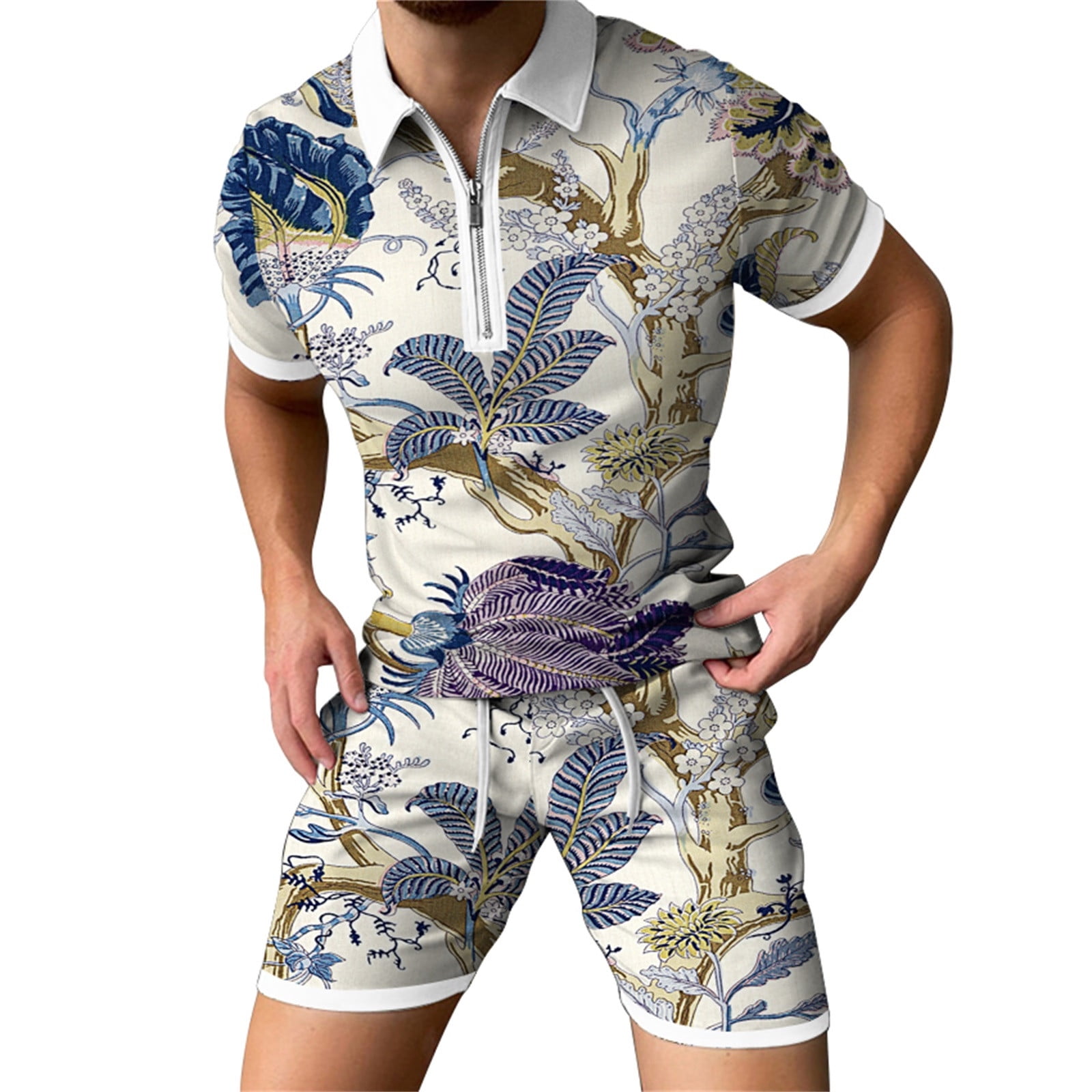 Summer Savings Clearance Edvintorg Retro 3D Printing Zipper Shirt Short Sets For Men Summer Casual T Shirt Suit Sports Wear Mens Designer Clothes