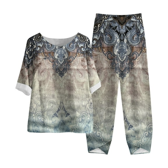 Edvintorg Sets for Women Clothing Summer 2Pcs Outfits Fashion Short Sleeve Solid Color Shirt Pants Sets Casual Plus Size Two-Piece Suit Khaki M