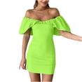 thumbnail image 1 of Edvintorg Off Shoulder Dress Fashion Women Sexy Bodycon Dresses Short Sleeve Strapless Backless Tube Top Evening Mini Dress Green XL, 1 of 6