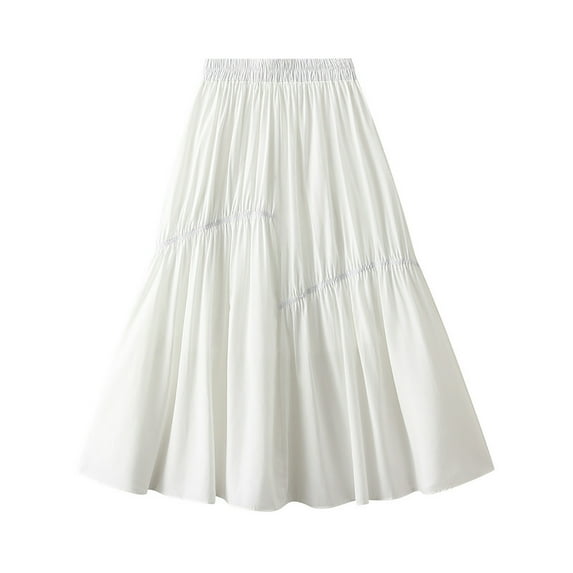 Edvintorg Skirt Women Fashion Solid Color Summer Skirt Casual Elastic High Waist A Line Midi Skirts Women Gifts White Free Size