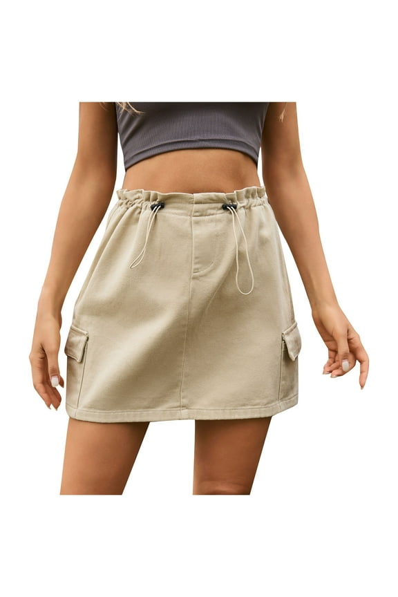 Skirts for Women Trendy Summer Women's Solid Drawstring Pocket Fashion Casual Denim Skirt Streetwear 90S Girls Mini Skirt Harajuku Fashion Clubwear Multi-color XL