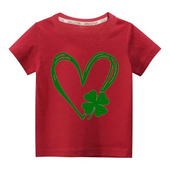 Edvintorg St. Patrick's Day Gifts Shirts for Kids Girls Baby Boy Shirts Fashion Cute Print Round Neck Short Sleeve Top 3-10Years Summer Children's Clothing