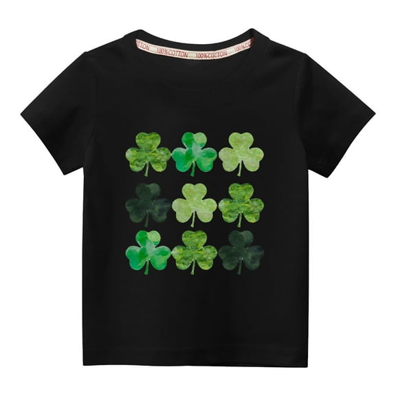 Edvintorg St. Patrick's Day Gifts T-Shirts for Children Girls Fashion Cute Print Round Neck Short Sleeve Top Tees 3-10Years Kids Clothes Boys