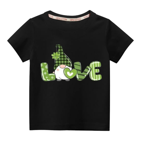 Edvintorg St. Patrick's Day Kids Shirt Toddler Boys Girls Summer Cotton T Shirts Fashion Cute Solid Color Round Neck Print Short Sleeve Tops Tees 3-10 Years
