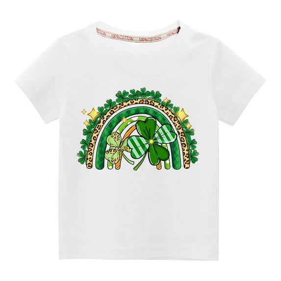 Summer Savings Clearance! Edvintorg St. Patrick's Day Shirts For Kids Toddler Boys Girls Cotton Tshirt Fashion Cute Printed Round Neck Short Sleeve Top 3-10Years Children's Clothing