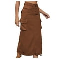 thumbnail image 1 of Edvintorg Street Casual Cargo Midi Skirts Women Summer Hight Waist Denim Work Pocket Skirt Fashion Solid Color Mid-Length Jean Skirt Brown XXL, 1 of 7