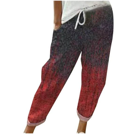 Summer Savings Clearance! Edvintorg Streetwear 90S Vintage Women's Pants Summer Fashion Printed Straight Casual Drawstring Pants With Pockets Red XXXL