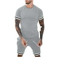 thumbnail image 1 of Edvintorg Summer 2 Piece Outfit for Men Casual Round Neck Solid Short Sleeve T-Shirt Blouse and Short Set Streetwear Sports Suits, 1 of 7