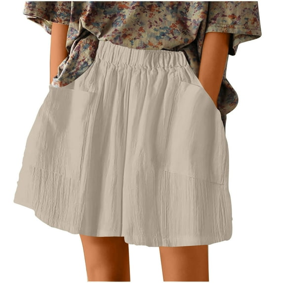 Edvintorg Summer Cotton Linen Shorts Women High Waist Loose Oversize Shorts Women's Pure Loose Wide Leg Casual Shorts Female Plus Size Clothing Yellow S