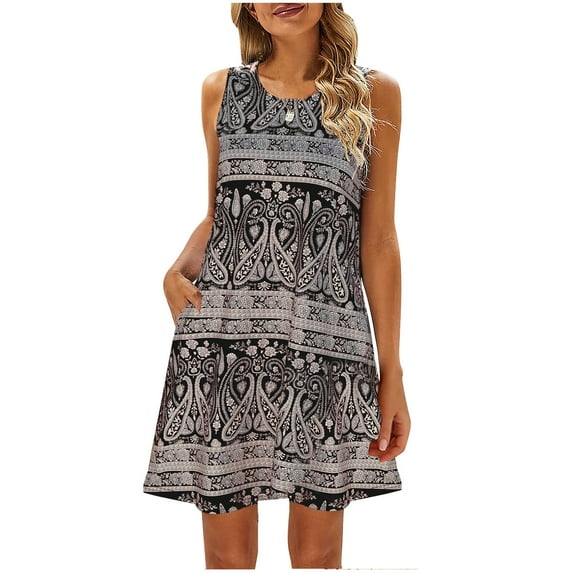 Summer Savings Clearance! Edvintorg Summer Dresses For Women Fashion Floral Tshirt Sundress Casual Beach Dresses With Pockets Boho Tank Dress