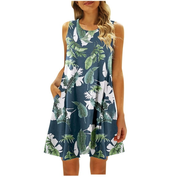 Edvintorg Summer Dresses for Women Fashion Floral Tshirt Sundress Casual Beach Dresses with Pockets Boho Tank Dress