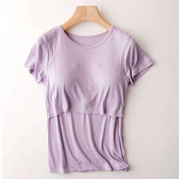 Edvintorg Summer Nursing Tops Breastfeeding Women Round Neck Solid Color Short Sleeve Clothers for Pregnant Maternity Shirts
