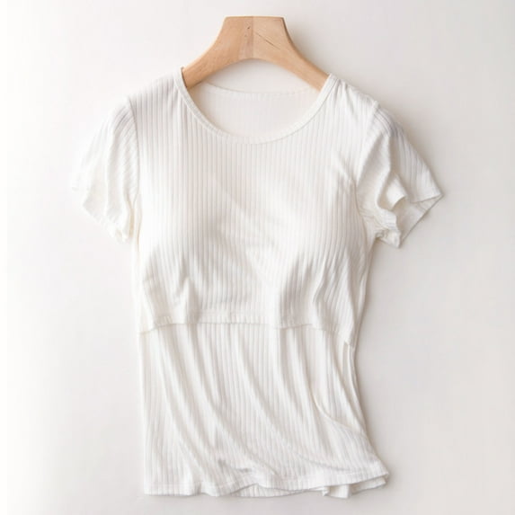 Edvintorg Summer Nursing Tops Breastfeeding Women Round Neck Solid Color Short Sleeve Clothers for Pregnant Maternity Shirts