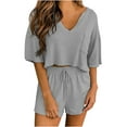 thumbnail image 1 of Edvintorg Summer Outfits for Women 2025 Women Two-Piece Color-Blocking V-Neck Short Sleeve Shirt Short Sets Fashion Casual Suit Gray XXL, 1 of 5
