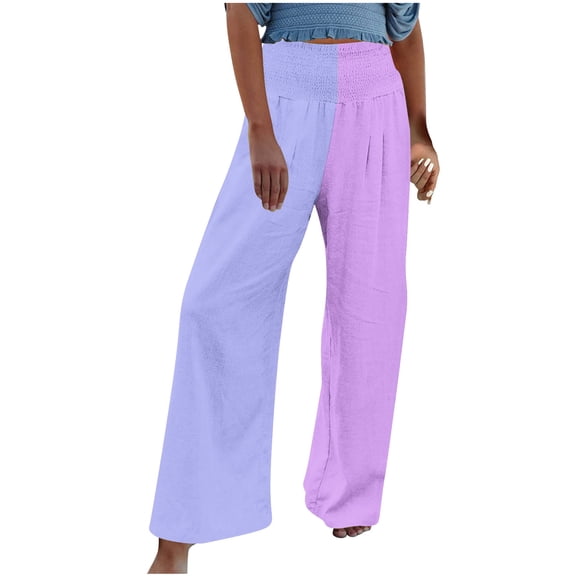 Edvintorg Sweatpants for Women Loose Fit Fashion Wide Leg Pants Women Summer Casual Elastic Waist Printing Trousers Pants Purple XL