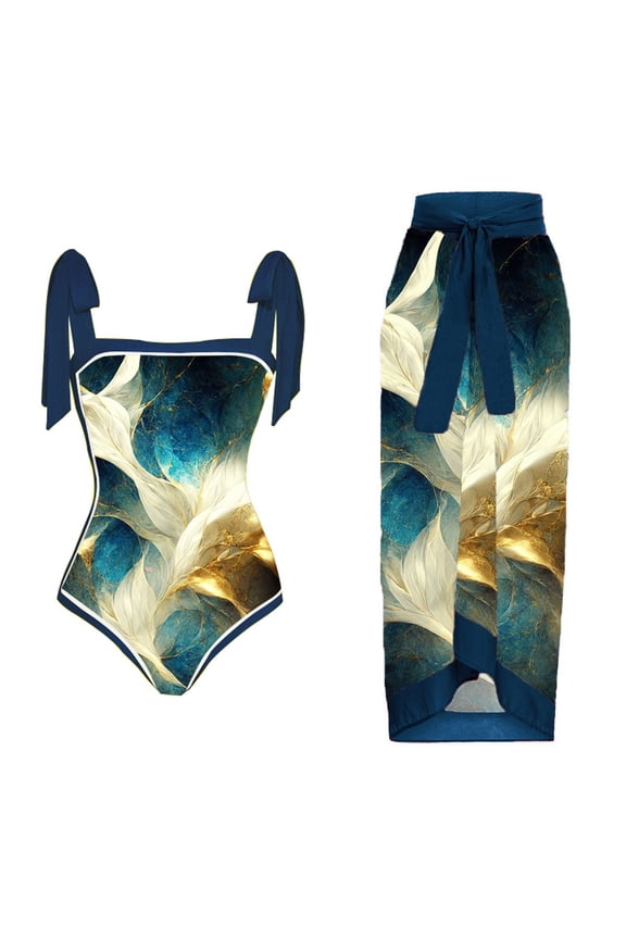 Swimming Suit for Women Holiday Women's Sexy One-Piece Bikini Lace Up Independence Day Printed Swimsuit Long Skirt Two-Piece Sets