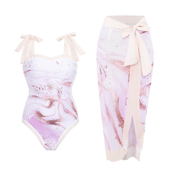 Summer Savings Clearance! Edvintorg Swimsuit Women Cover Up Summer French Vintage Printed Swimwear Open Back Sexy Skirt Resort Beach Skirt Two Piece Swimwear