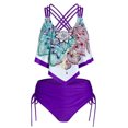 thumbnail image 1 of Summer Savings Clearance! Edvintorg Swimsuits For Women Two Piece Bathing Suits Vintage Boho Print Ruffled Flounce Crisscross Tankini Top With Side Tie High Waisted Bottom Bikini Set, 1 of 5