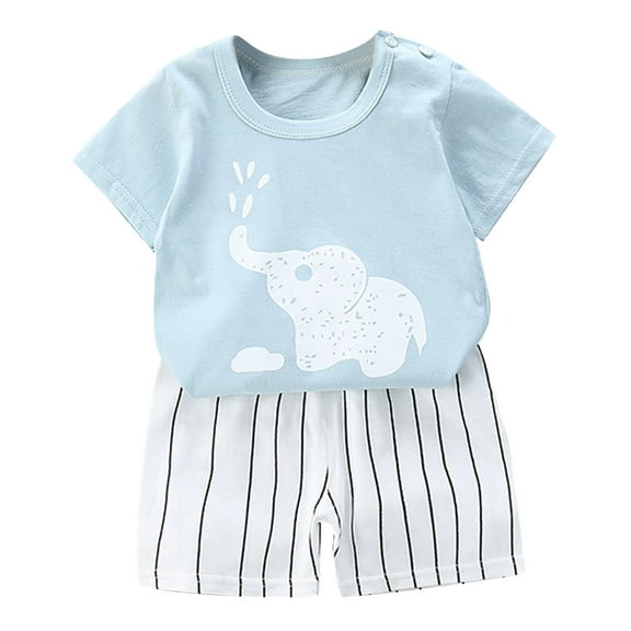 Edvintorg Toddler Baby Boy Outfit Set Kids Boys Girls Fashion Cute Cartoon Print Short Sleeve Shirt Short Set Casual Homewear Summer Suit
