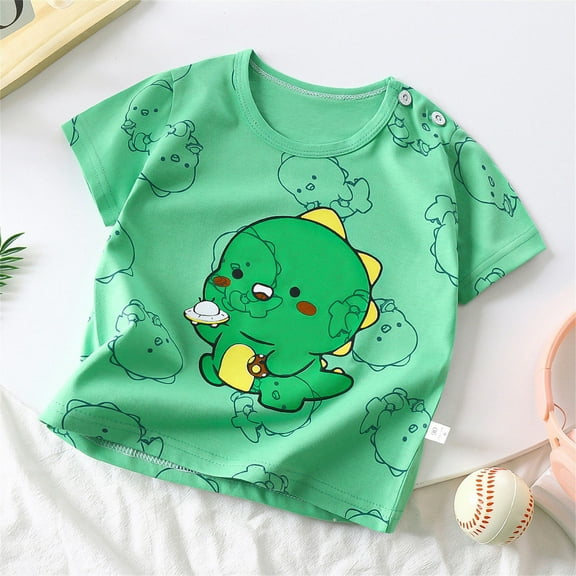 Edvintorg Toddler Baby Boys Girl T-Shirts Kawaii Cartoon Print Comfortable T Shirt Solid Color Short Sleeve Cotton Tops Tee Shirts 6Months-6Years Kids Clothes