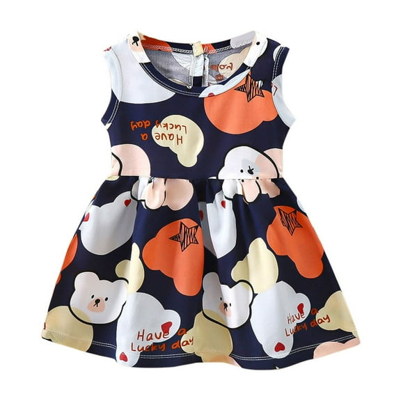 Edvintorg Toddler Baby Girl Dress Cute Printed Sleeveless Round-Neck Children's Tank Dresses Summer Beach Casual A-Line Sundress 1-9 Years Kids Clothes Girls