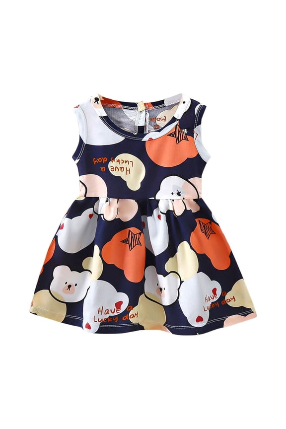 Toddler Baby Girl Dress Cute Printed Sleeveless Round-Neck Children's Tank Dresses Summer Beach Casual A-Line Sundress 1-9 Years Kids Clothes Girls
